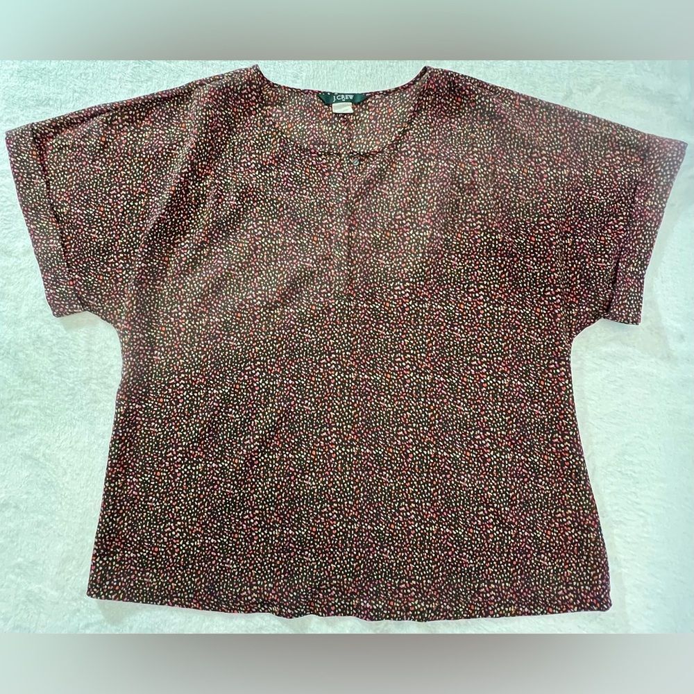 J. Crew Red Boxy Short Sleeve Blouse SMALL